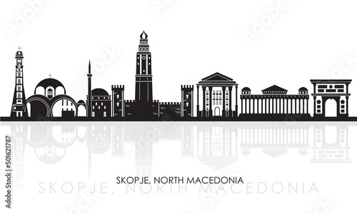 Silhouette Skyline panorama of city of Skopje, North Macedonia - vector illustration
