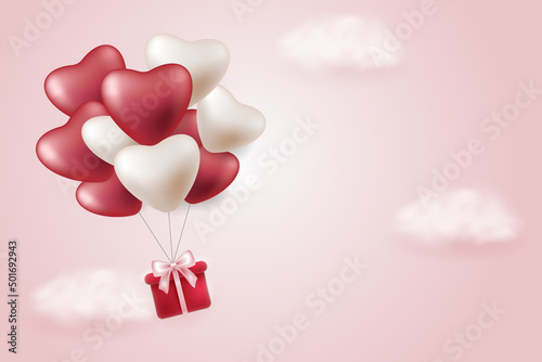 balloons and gifts in pink background