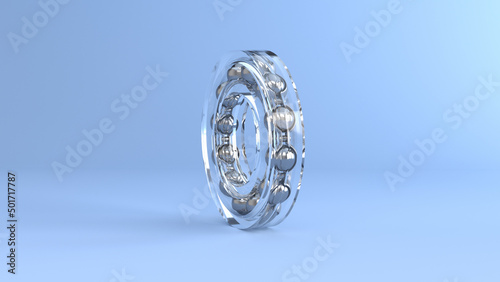 Glass ball bearing on a blue background. 3d illustration