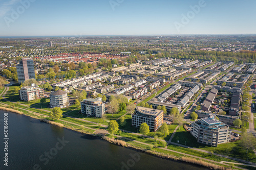 Filmwijk residential district in Almere, Flevoland, The Netherlands. Aerial view.