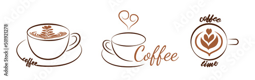 Simple coffee logos set. Coffee pack.