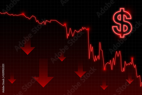 US Dollar red downfall crisis of economy. Vector illustration.