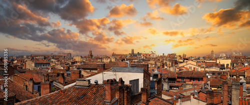 View of Toulouse roofs at sunset
