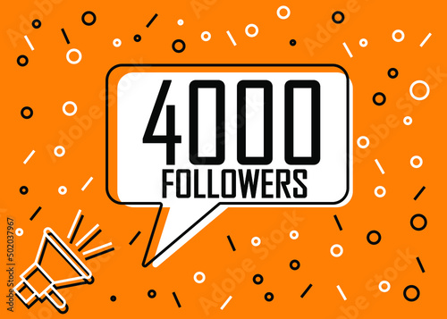 4000 Followers. Banner for social media and advertising with megaphone. Vector illustration orange and white