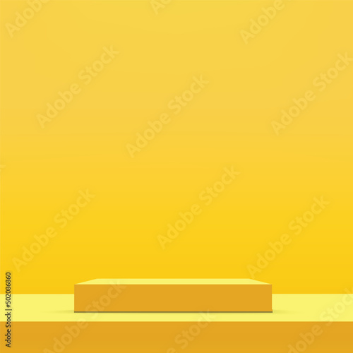 Abstract minimal scene with geometric forms. Yellow podium in yellow background for product presentation. Vector