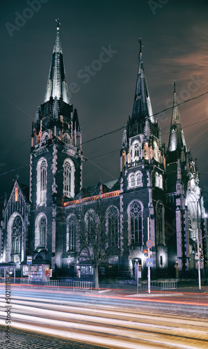 Church of Sts. Elizabeth and Olha in Lviv at night