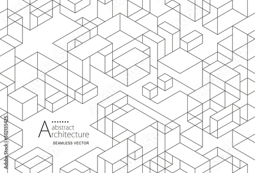 Seamless design abstract urban building line drawing. 3D illustration linear drawing. Architecture modern abstract background. 