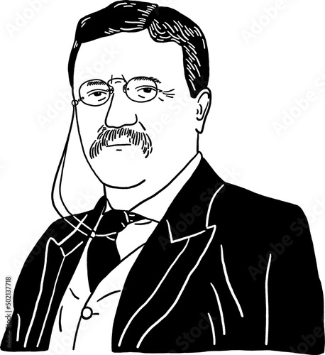 Theodore Roosevelt Portrait 26th U.S. President American politician Hand drawn line art Illustration