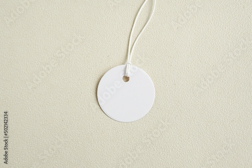 Blank round price tag mockup, circle label mock up, template for design or text presentation.