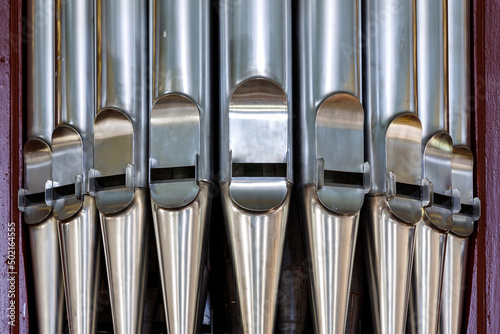 Old metal organ pipes in a church