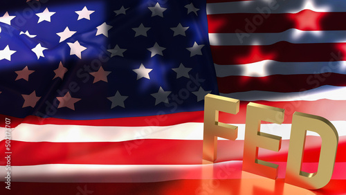 The gold text fed on Usa flag background for business concept 3d rendering