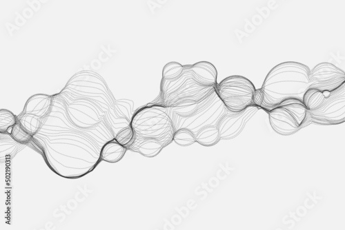 Contour bubble waves with particles decorative on white background. Futuristic wavy backdrops