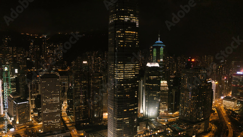 Top view of the skyscrapers in the big city at night. Stock. Great view of the city at night