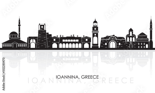 Cartoon Skyline panorama of city of Ioannina, Epirus, Greece - vector illustration
