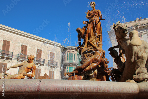 baroque fountain (diana) in syracusa in sicily (italy) 