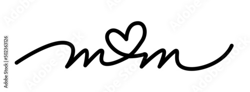 Lettering of word mom with heart instead of letter o. mom word handwritten font. Mother's day