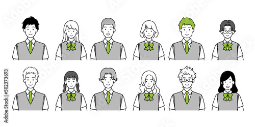 Set illustrations of the upper body of various students.
