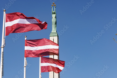 Latvia Independence Day. National Freedom Monument. Riga in Spring. Day of Restoration of Latvia’s independence