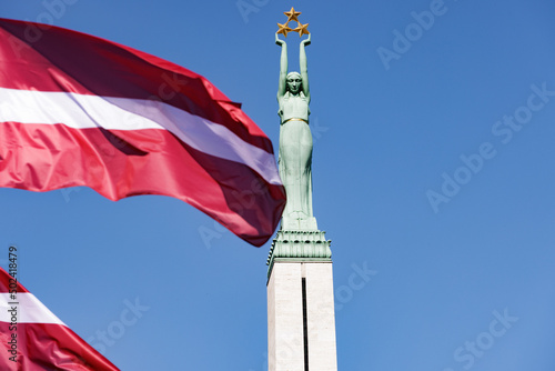 Latvia Independence Day. National Freedom Monument. Riga in Spring. Day of Restoration of Latvia’s independence 