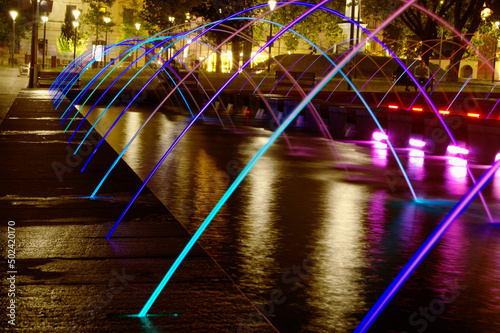 Beautiful view of the fountain in Litewski Square in Lublin, Poland, captured at night
