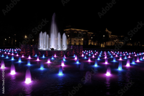 Beautiful view of the fountain in Litewski Square in Lublin, Poland, captured at night
