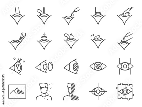 LASIK eye surgery line icon set. Included the icons as laser, PRK, ReLEx SMILE, vision, view, and more.