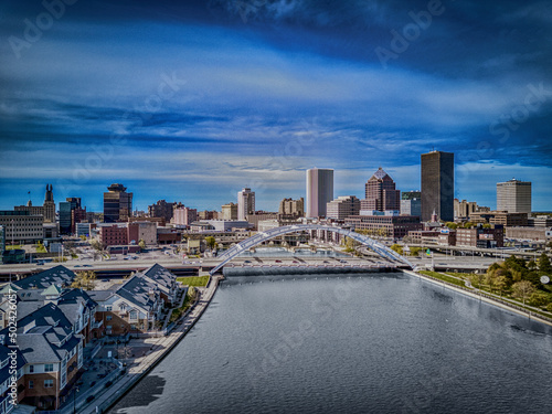 Aerial view of beautiful cityscape in Rochester, NY