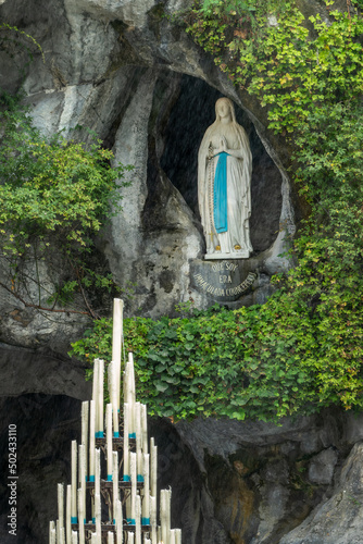 Statue of Virgin Mary in the grotto of Our Lady of Lourdes, France