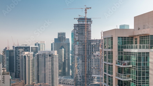 Dubai skyscrapers in business bay district timelapse.