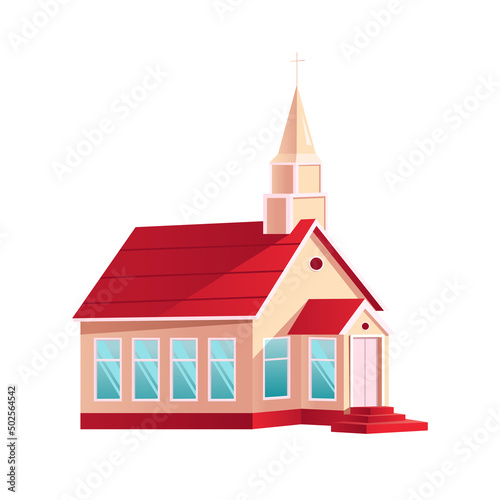 Сhristian church, evangelic religious architecture isolated on a white background. Vector cute Illustration in cartoon style.