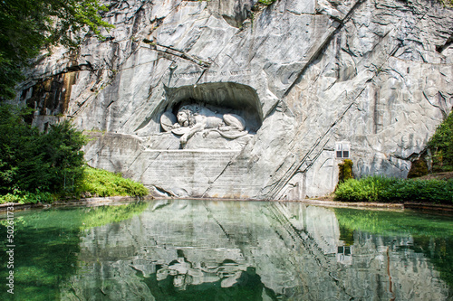 The Lion Monument in Lucerne in Switzerland. It commemorates the Swiss Guards who were massacred in 1792 during the French Revolution