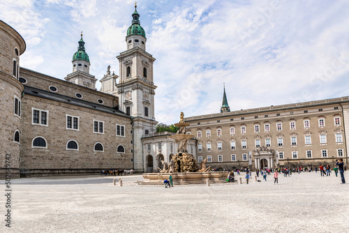 View at residence square in Salzburg, austria, in spring