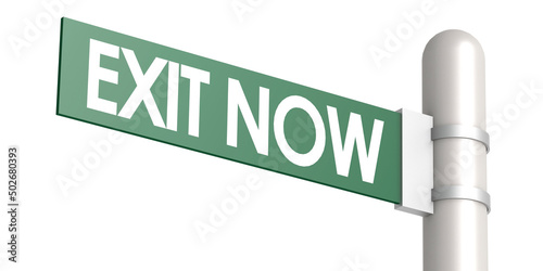 Road sign with exit now word isolated