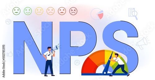 NPS Net promoter score Business strategy Formula promotion marketing scoring Promotional netting Teamwork Flat vector illustration Measures customer experience and predicts business growth