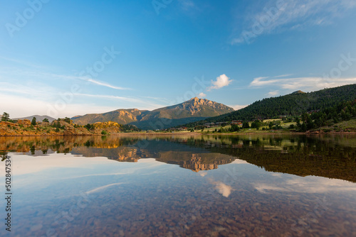 Sunny view of the beautiful Marys Lake of Rocky Mountain National Park