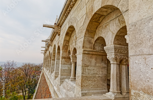 Fishermans Bastion architectural details in Budapest Hungary
