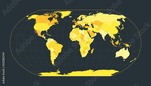 World Map. Robinson projection. Futuristic world illustration for your infographic. Bright yellow country colors. Appealing vector illustration.