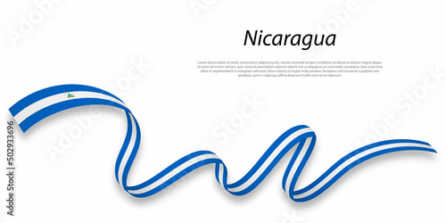 Waving ribbon or banner with flag of Nicaragua.