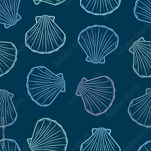 Blue seashell vector repeat pattern