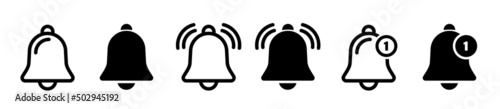 Notification bell icon. Alarm symbol. Notice message. Set of ringing bells with new notification. Vector illustration. 