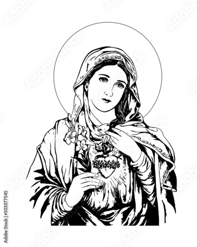 Immaculate heart of Virgin Mary Illustration catholic religious vector