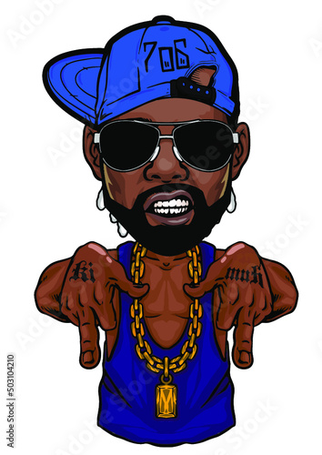 cool gangster with hand signs sunglasses beard and big gold chain in gta style vector