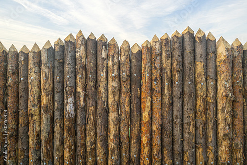 Wooden palisade made of logs