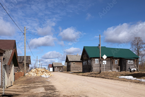 Bolshaya Selga, Olonetsky district, Republic of Karelia, - April 28, 2022, an ancient Karelian village known since 1707. Wooden houses.