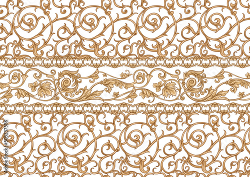 Seamless pattern, background In baroque, rococo, victorian, renaissance style. Trendy frolar vintage pattern in vintage beige colors. Vector illustration