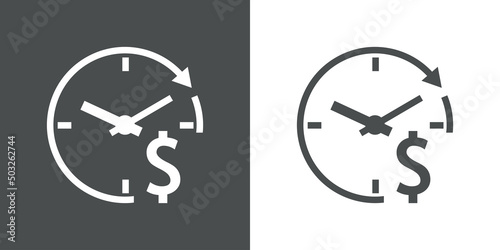 Logo time is money. Icono con símbolo del dólar en silueta de esfera de reloj simple con líneas con forma de flecha en círculo