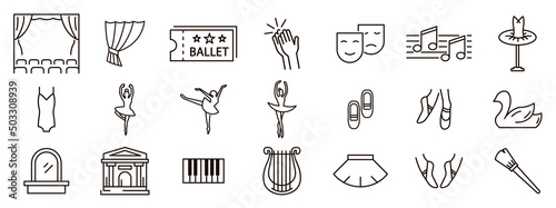 Theater ballet line icon set