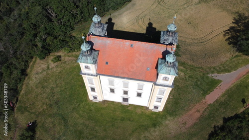 Moravsky Krumlov, Chapel of St. Florian. spring landscape. Southern Moravia, Czech Republic,aerial panorama 