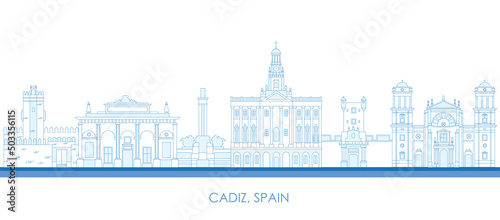 Outline Skyline panorama of Cadiz, Andalusia, Spain - vector illustration