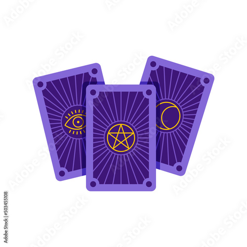 Mystical esoteric cards icon. Flat illustration of three taro cards with isolated on a white background. Fortune telling concept. Vector 10 EPS.